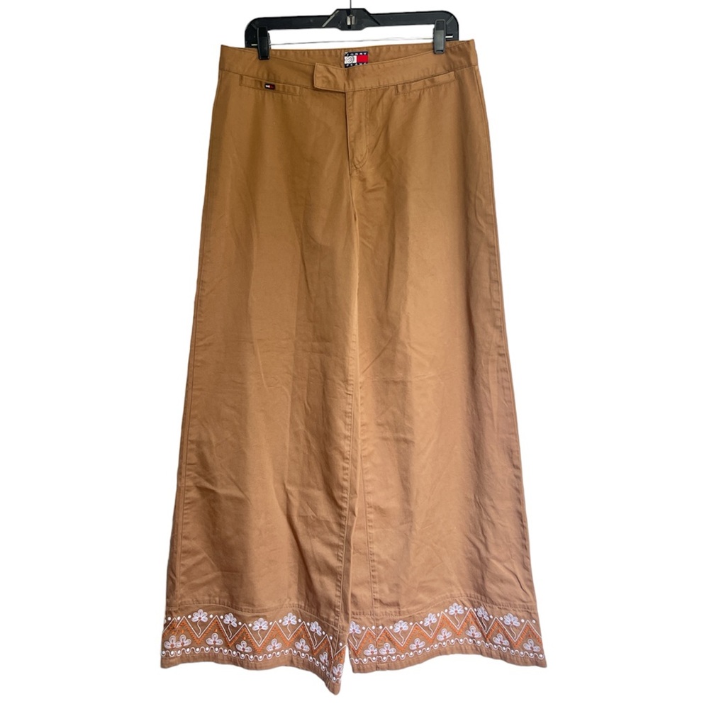Vintage TOMMY Jeans Khaki Wide Leg Embroidered Pants Size 13